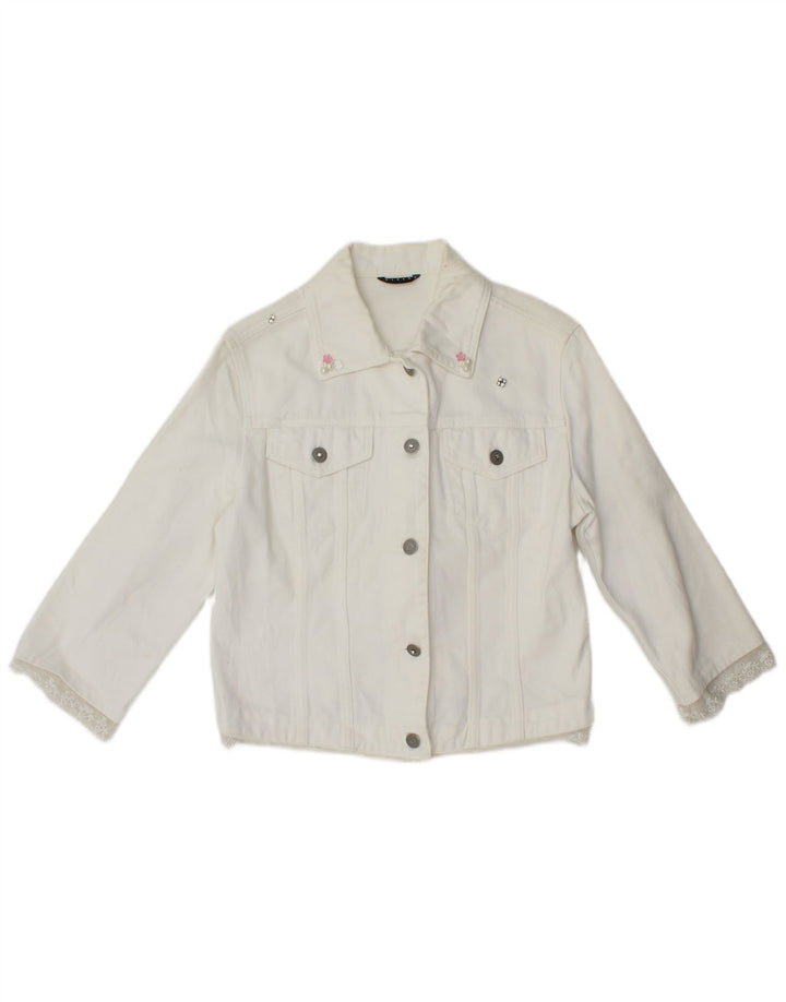 Jaqueta jeans feminina Sisley manga 3/4 UK 4 XS branca
