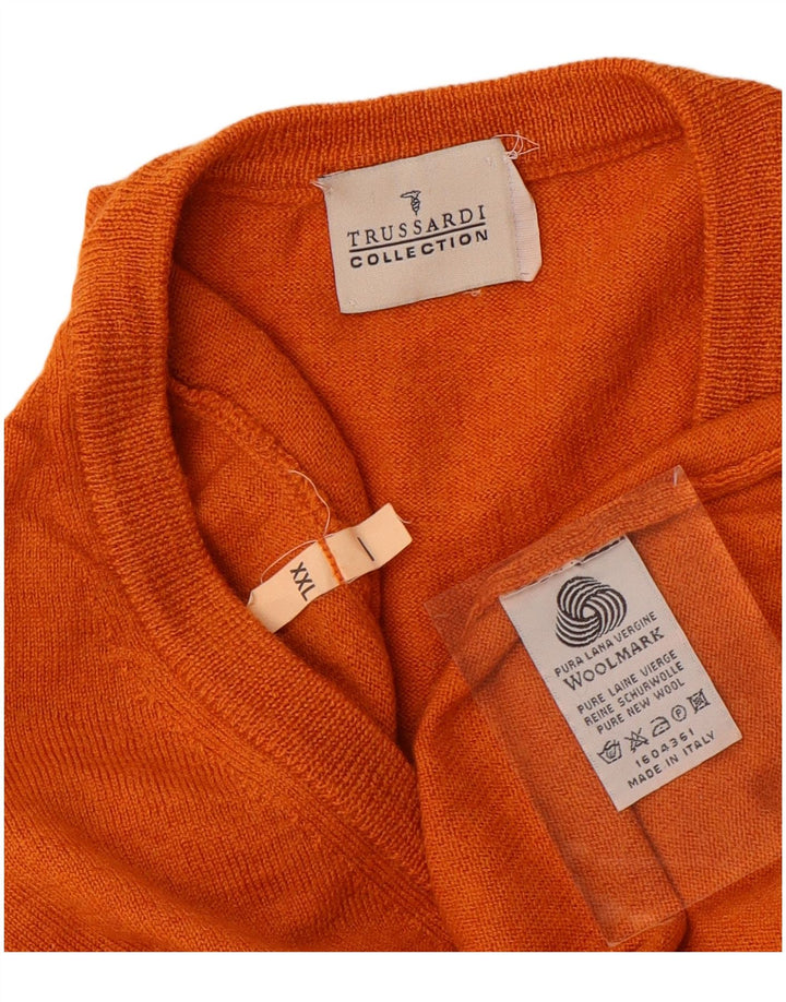 Suéter feminino TRUSSARDI com decote em V UK 20 2XL lã laranja