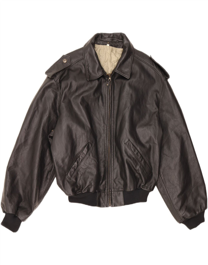 Jaqueta de couro militar masculina VINTAGE IT 52 XL preta