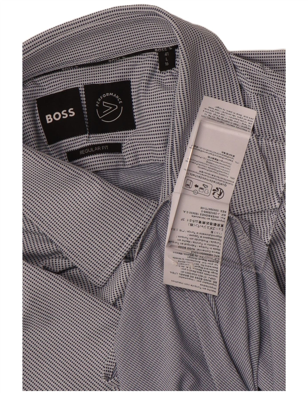 Camisa masculina Hugo Boss Regular Fit tamanho 41 16 grande poliamida manchada azul
