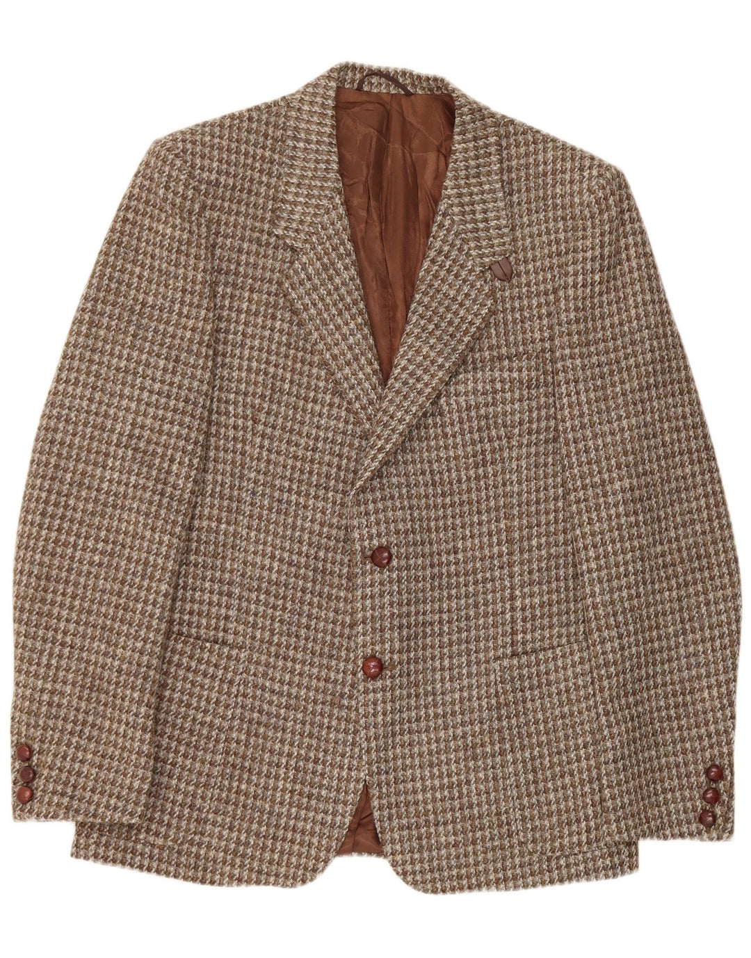 Jaqueta blazer masculina de 2 botões Harris Tweed UK 42 XL marrom Houndstooth