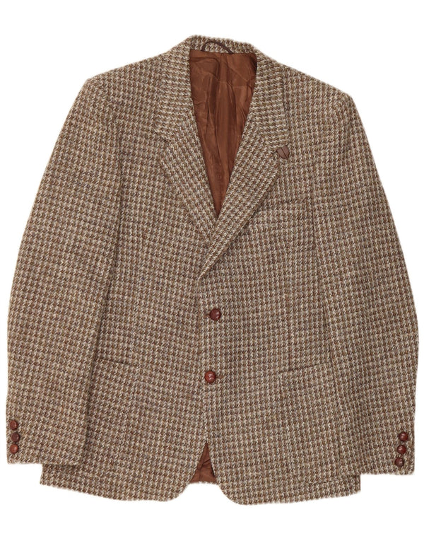 Jaqueta blazer masculina de 2 botões Harris Tweed UK 42 XL marrom Houndstooth