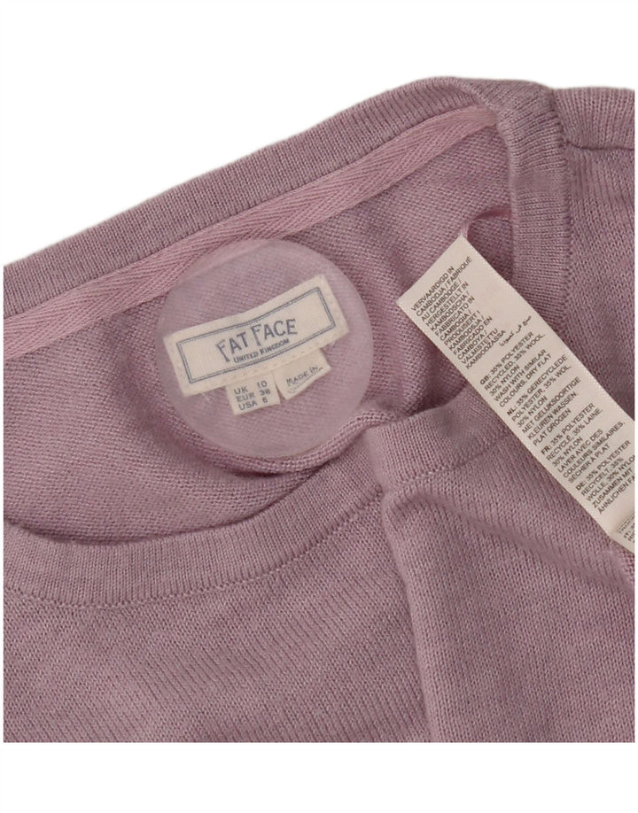 Suéter feminino de grandes dimensões com gola redonda Fat Face Reino Unido 10 pequeno roxo