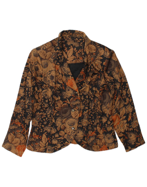 Jaqueta blazer vintage feminina com 3 botões Reino Unido 38 marrom médio floral