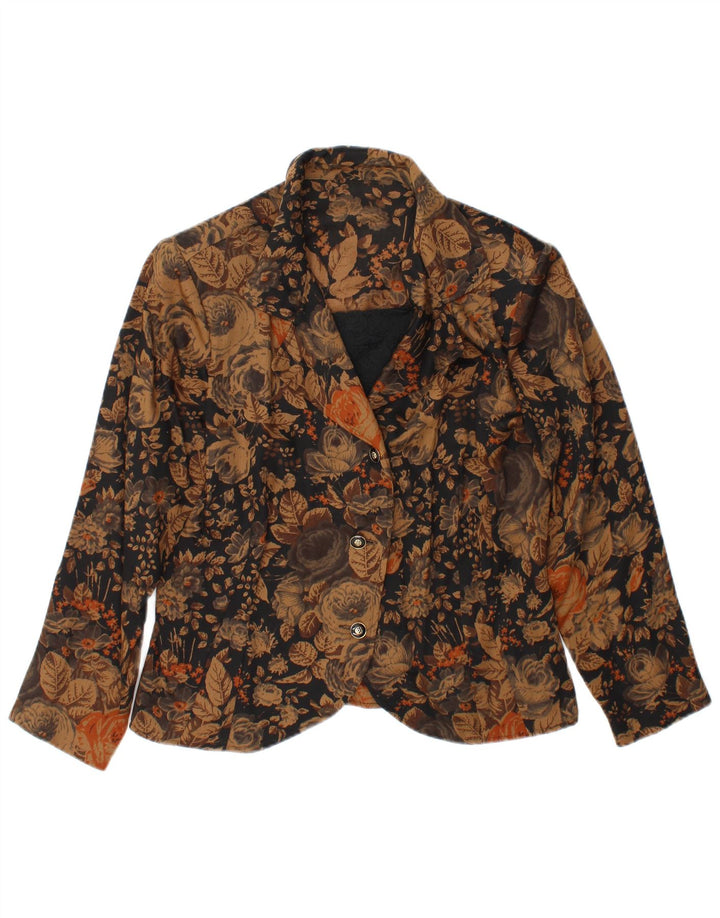 Jaqueta blazer vintage feminina com 3 botões Reino Unido 38 marrom médio floral