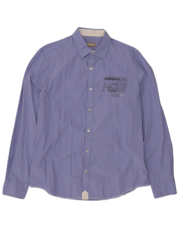 Camisa gráfica masculina Napapijri XL azul algodão guingão