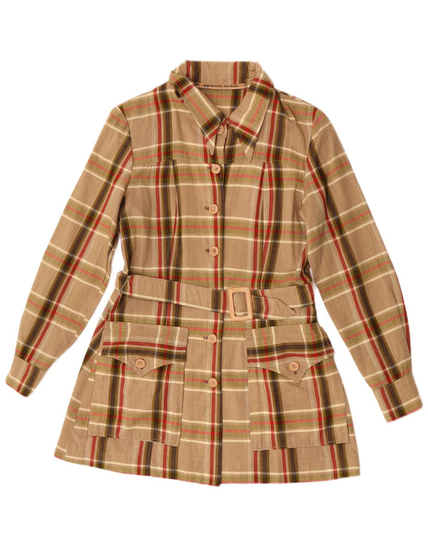 Blusa feminina com palangre Daniel Hechter Reino Unido 10 pequena xadrez marrom