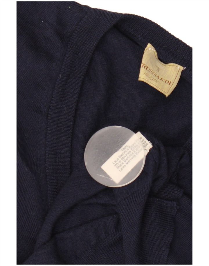 Trussardi Mens Colete Regata Grande Lã Merino Azul Marinho