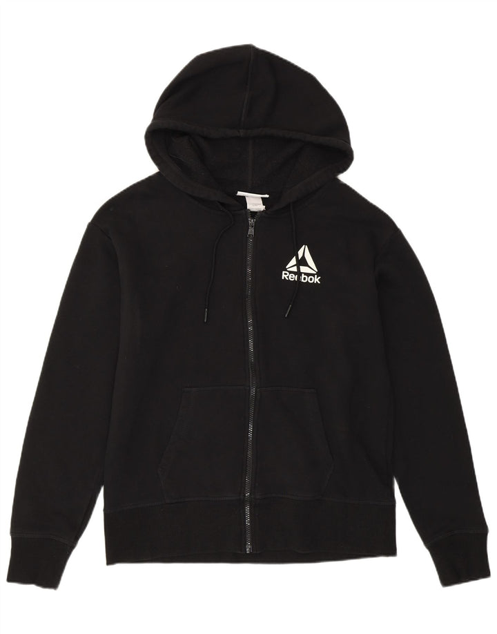 Suéter feminino com capuz e zíper REEBOK Reino Unido 14 algodão preto médio