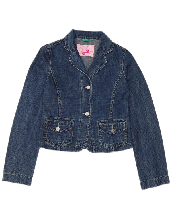 Jaqueta blazer jeans com 2 botões Benetton Girls 11-12 anos XL azul algodão