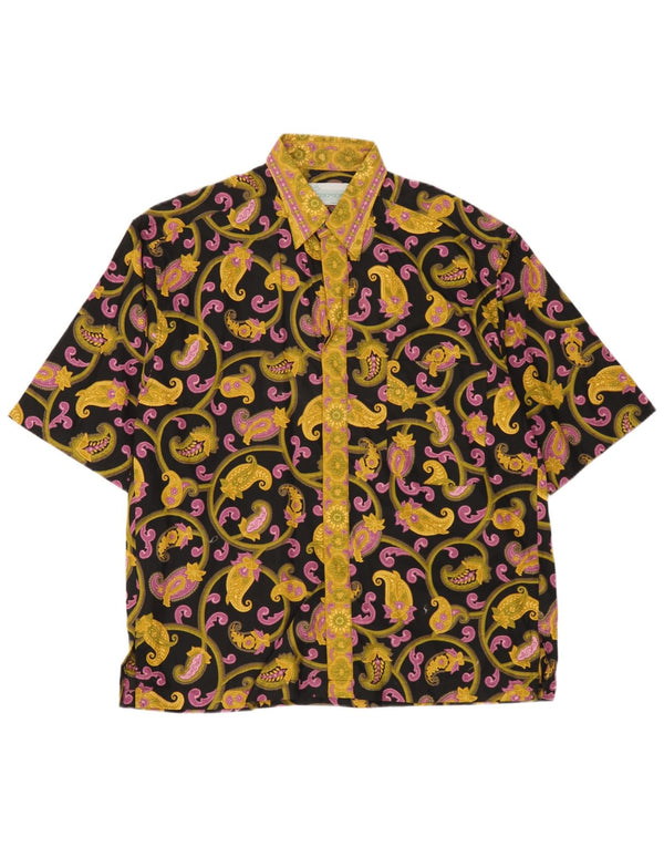 Camisa masculina vintage de manga curta algodão Paisley amarelo médio
