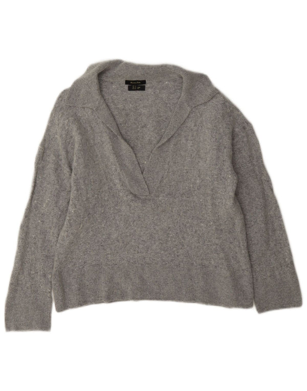 Suéter feminino Massimo Dutti com gola polo e gola redonda, tamanho pequeno, cinza, viscose