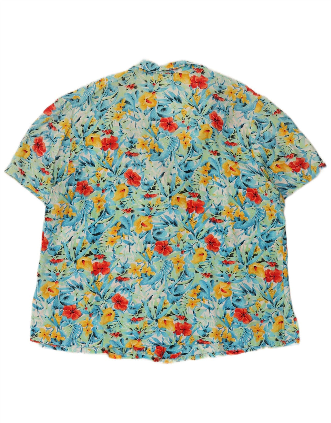 Camisa feminina VINTAGE de manga curta UK 20 2XL turquesa floral