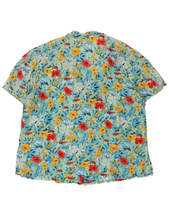 Camisa feminina VINTAGE de manga curta UK 20 2XL turquesa floral