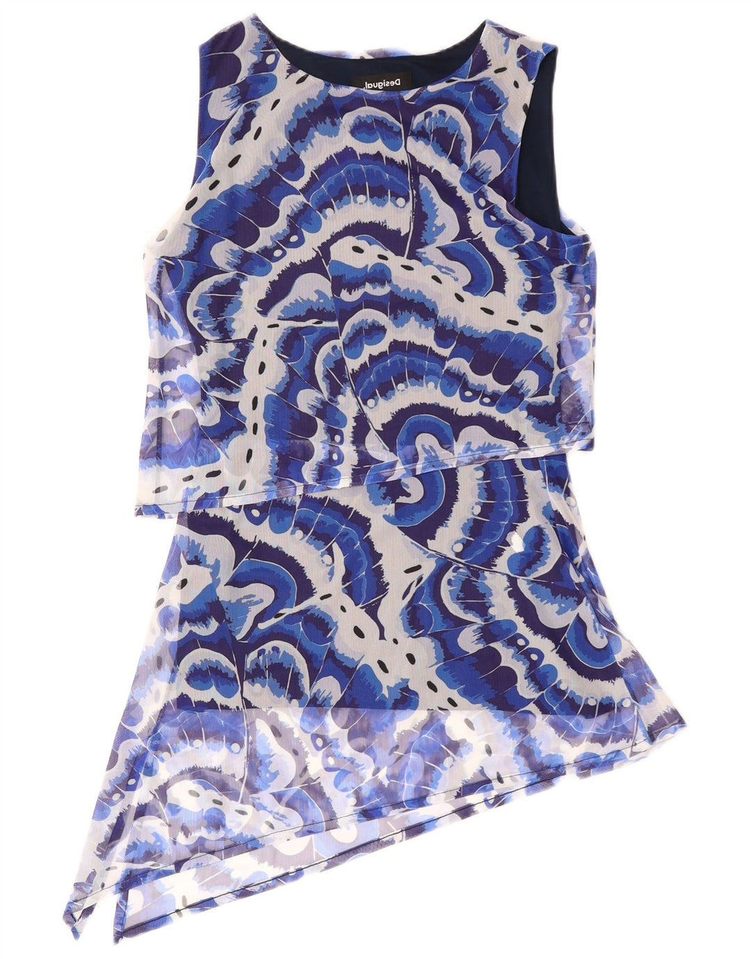DESIGUAL Vestido feminino assimétrico com padrão abstrato Reino Unido 10 pequeno azul
