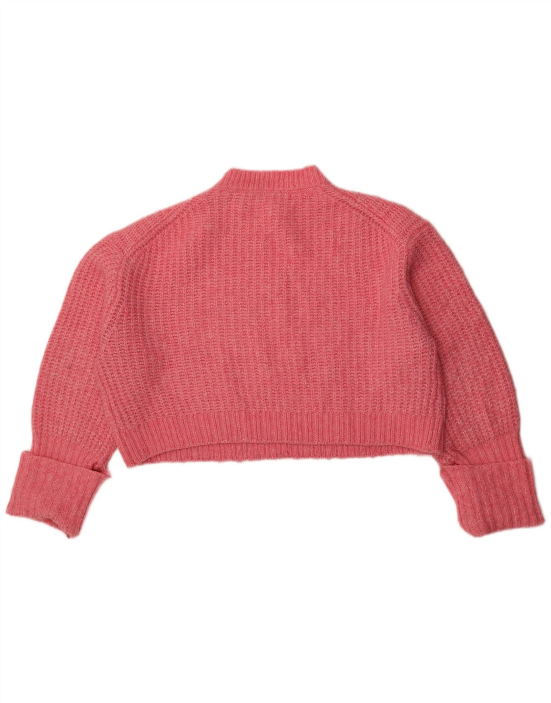 Zara Suéter feminino cropped oversized com gola redonda Reino Unido 14 médio rosa