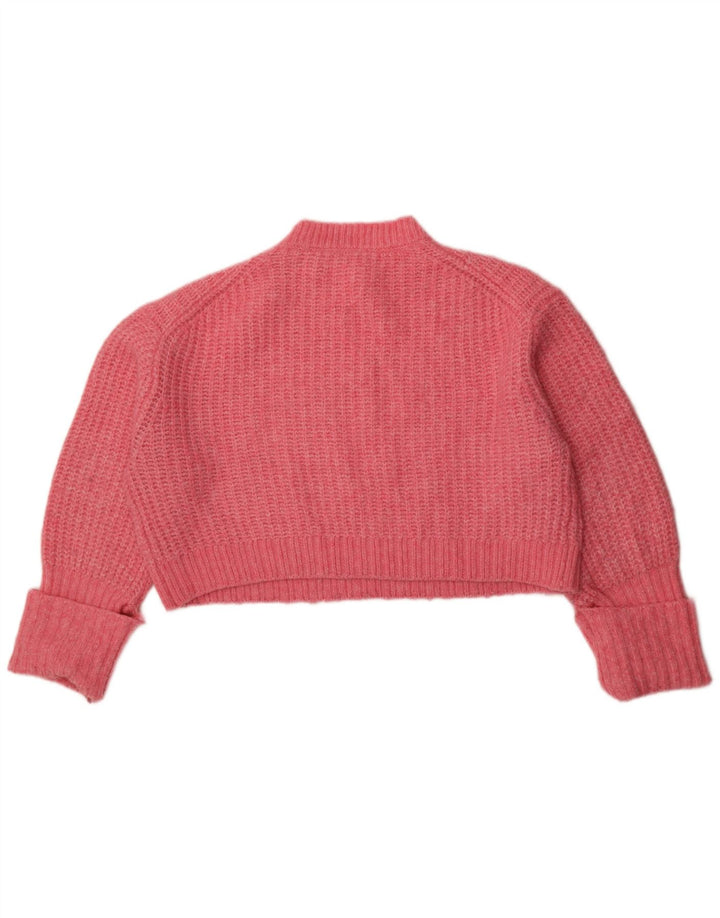 Zara Suéter feminino cropped oversized com gola redonda Reino Unido 14 médio rosa