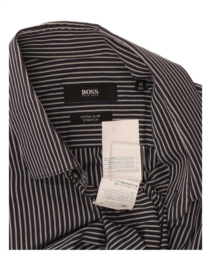 Camisa elástica masculina HUGO BOSS tamanho 42 16 1/2 listra preta grande