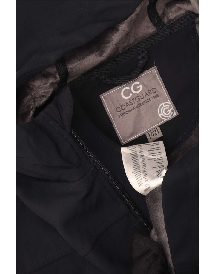 Casaco corta-vento feminino com capuz da Guarda Costeira IT 42 Médio Azul Marinho