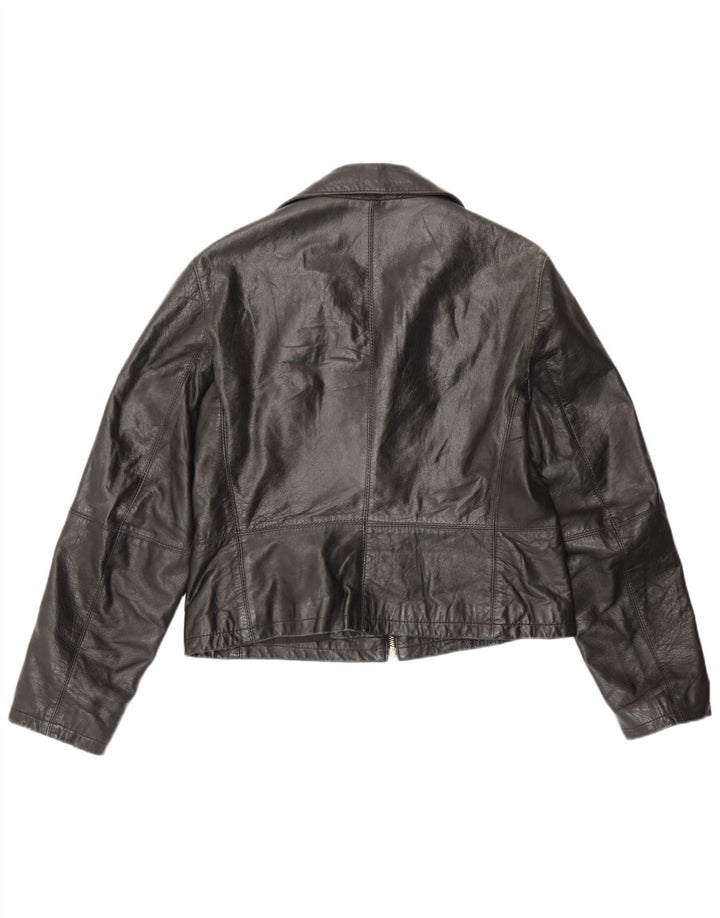 Jaqueta de couro feminina vintage IT 48 XL preta