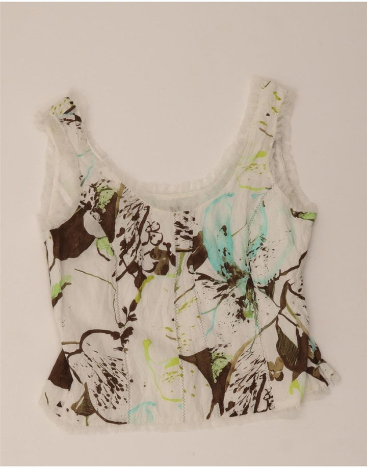 WHIMSY Womens Abstract Pattern Crop Top UK 12 Medium White Vintage Whimsy and Second-Hand Whimsy from Messina Hembry 