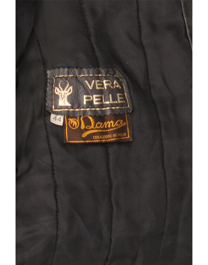 Jaqueta de couro feminina Dama IT 44 couro colorblock preto médio
