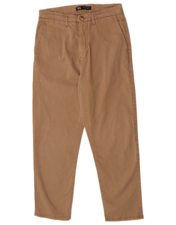 Zara Calça masculina cônica cortada UE 38 pequena W30 L25 algodão bege