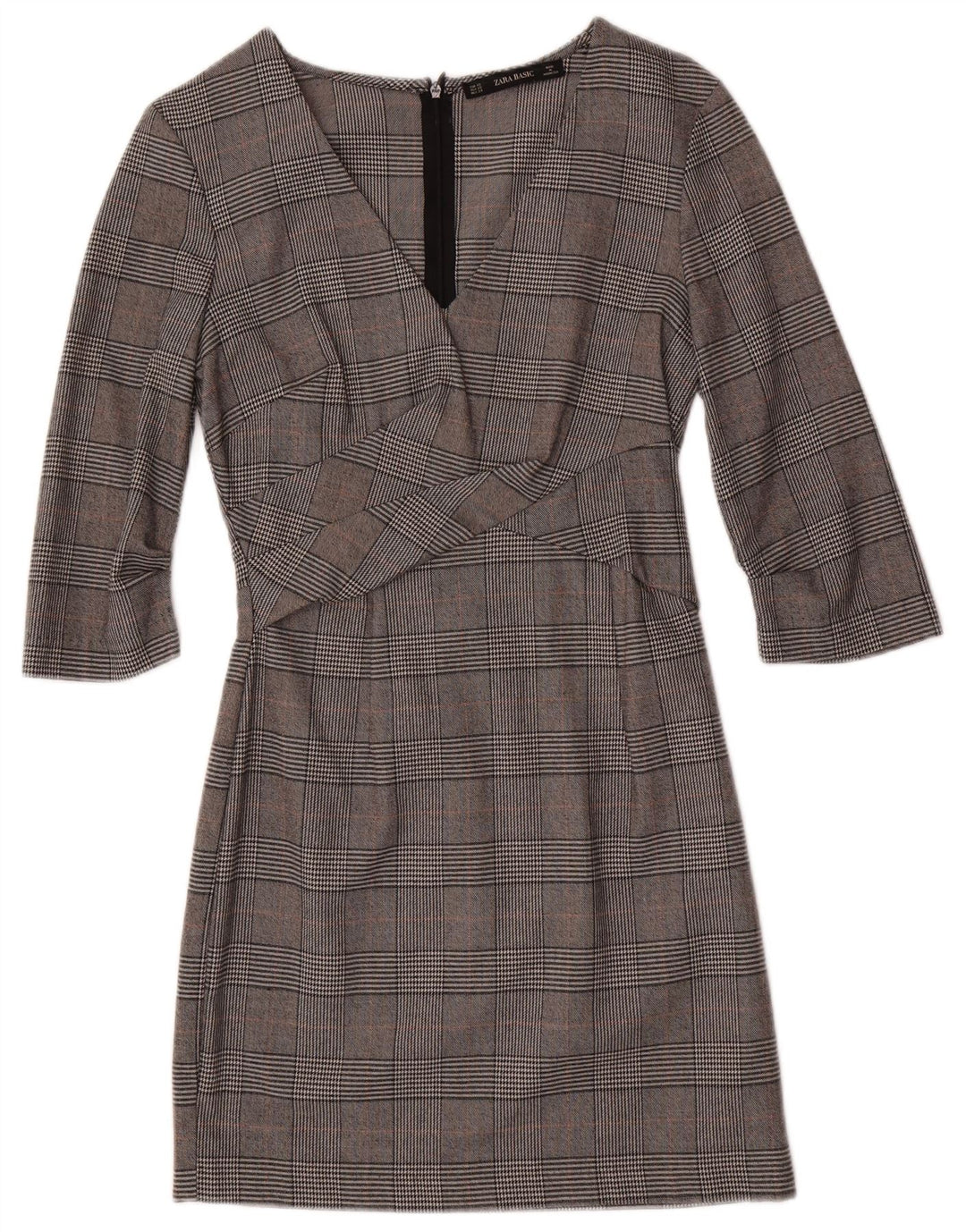 ZARA Vestido feminino manga 3/4 com bainha UK 6 XS cinza Houndstooth
