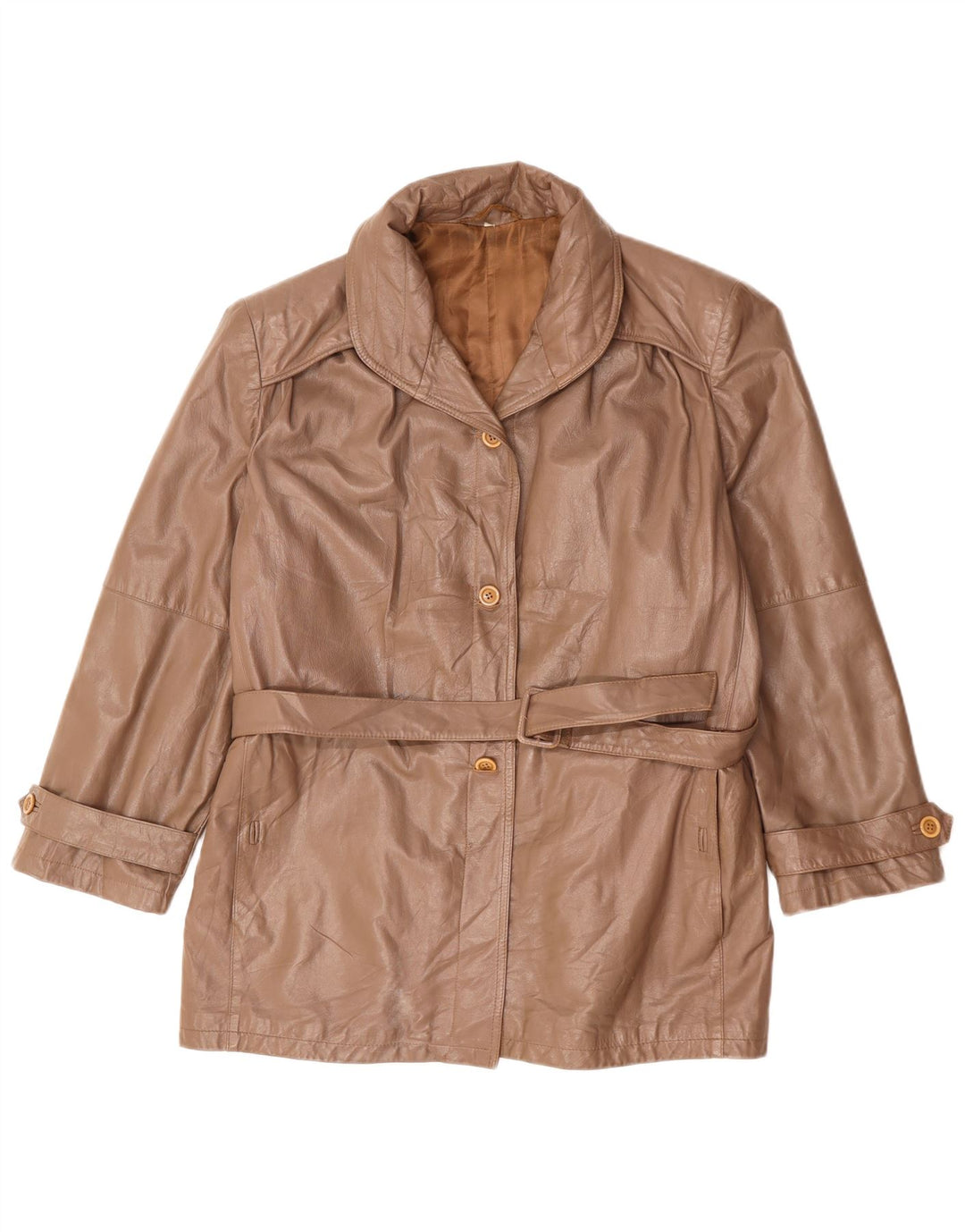 Jaqueta de couro superdimensionada feminina vintage IT 52 2XL marrom