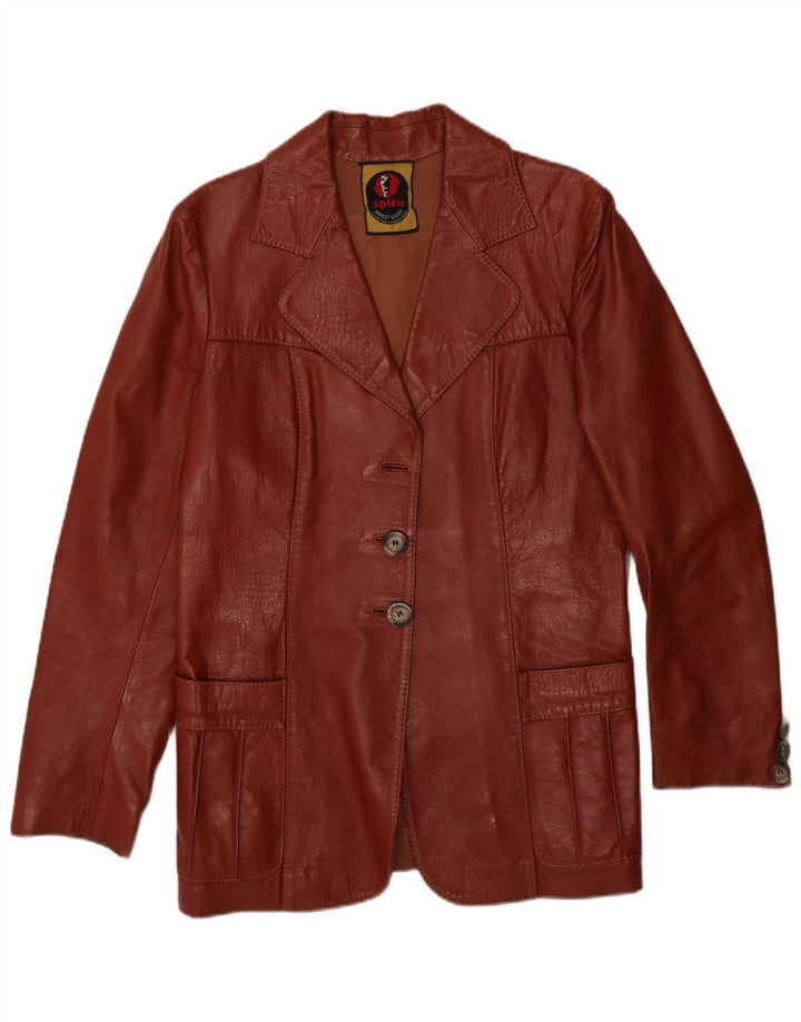 Jaqueta blazer feminina vintage de couro com 2 botões Reino Unido 14 marrom médio