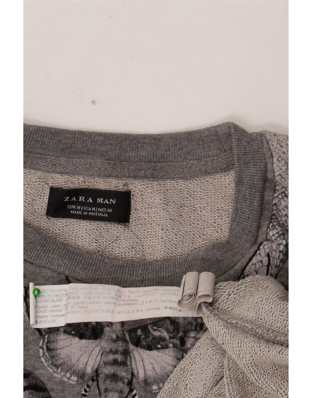 Zara moletom gráfico masculino jumper médio cinza floral algodão