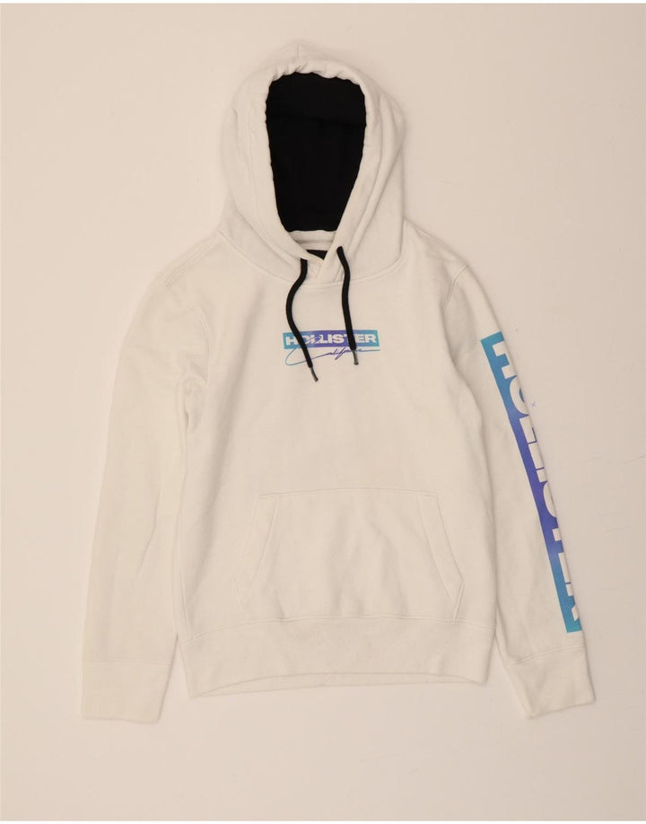 HOLLISTER Mens Graphic Hoodie Jumper 2XS White Cotton Vintage Hollister and Second-Hand Hollister from Messina Hembry 