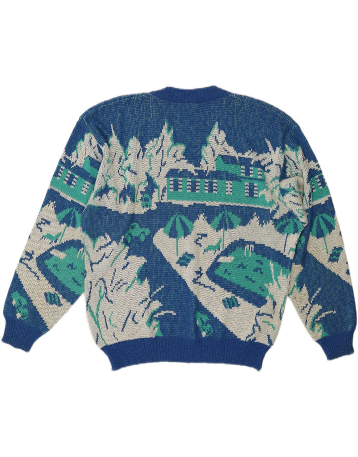 Suéter feminino VINTAGE com estampa abstrata e decote em V IT 52 2XL azul