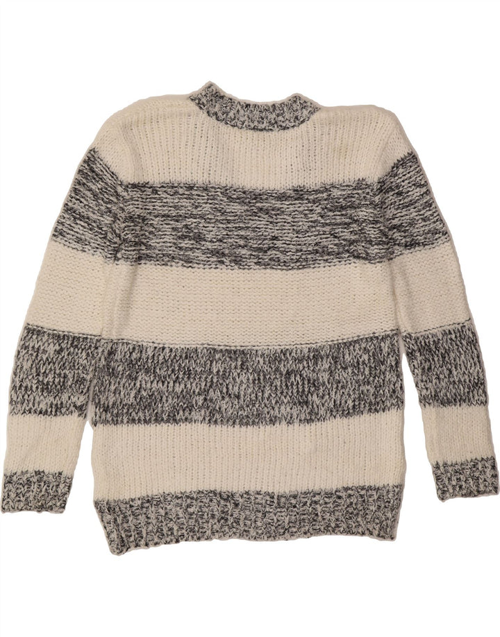 MICHAEL KORS Womens V-Neck Jumper Sweater UK 14 Medium Grey Striped Vintage Michael Kors and Second-Hand Michael Kors from Messina Hembry 