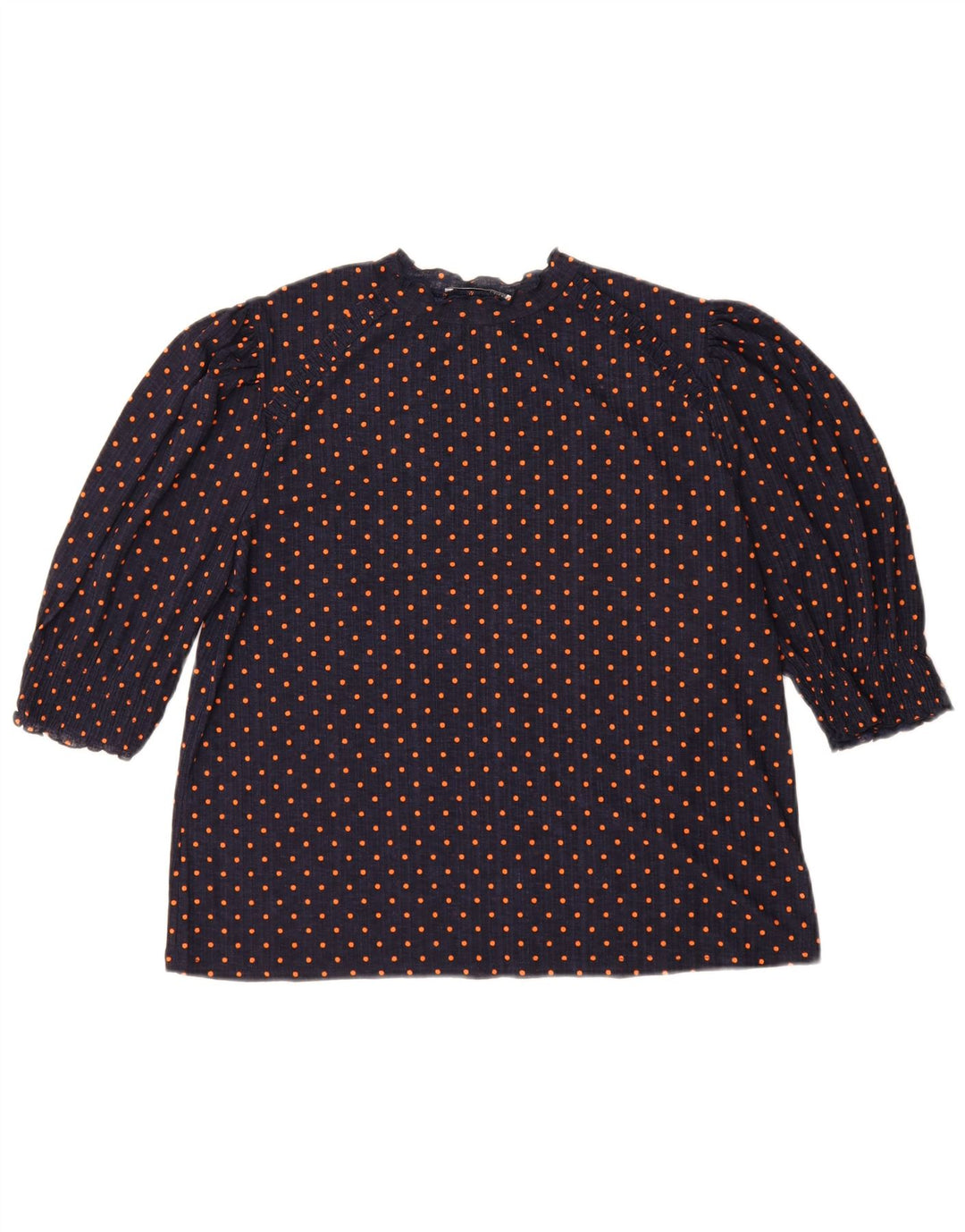 Blusa feminina Zara UK 14 bolinhas azul marinho médio