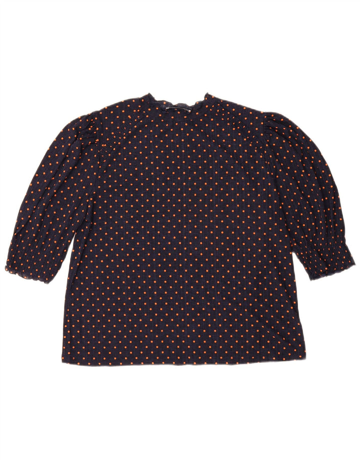 Blusa feminina Zara UK 14 bolinhas azul marinho médio