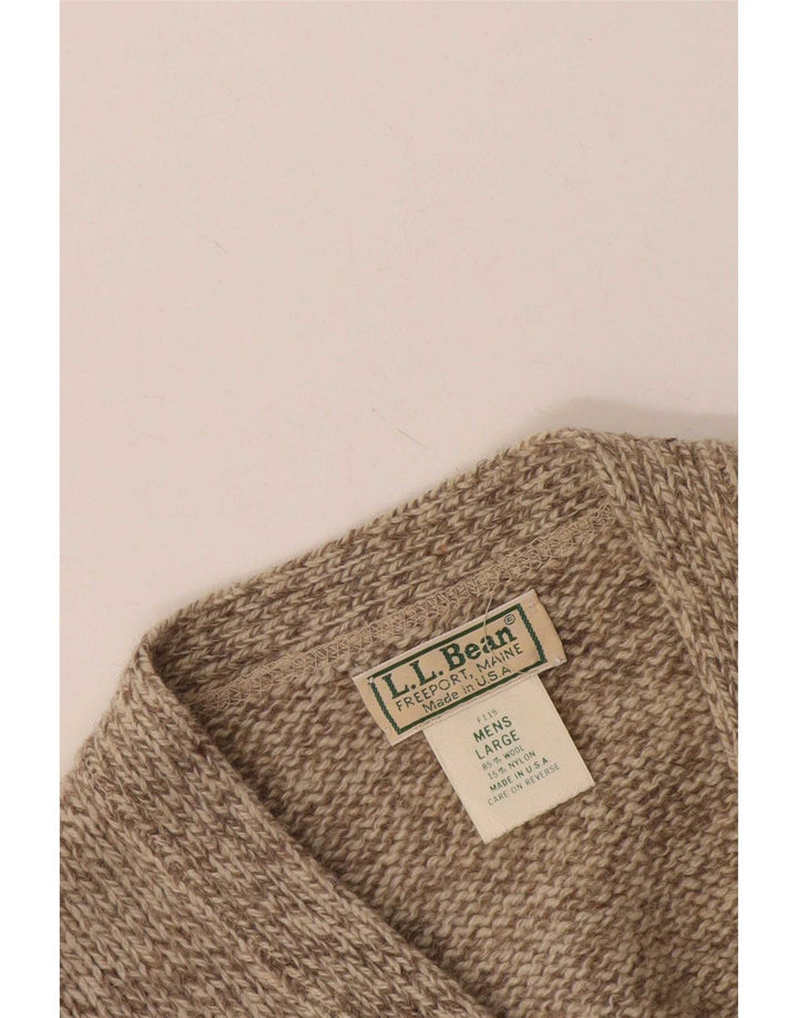 Suéter cardigã masculino LLBean grande lã manchada bege