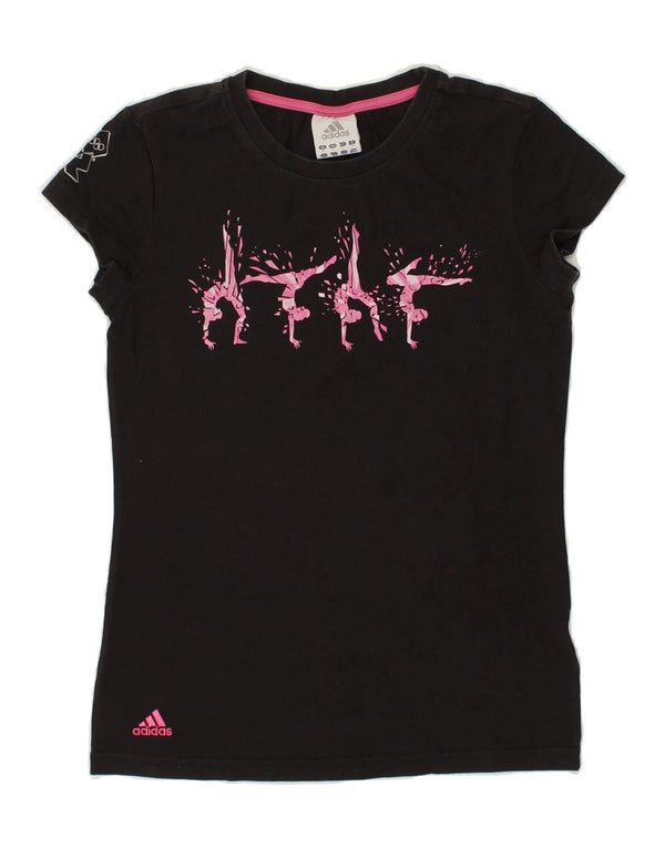 ADIDAS Womens Graphic T-Shirt Top UK 14 Médio Algodão Preto