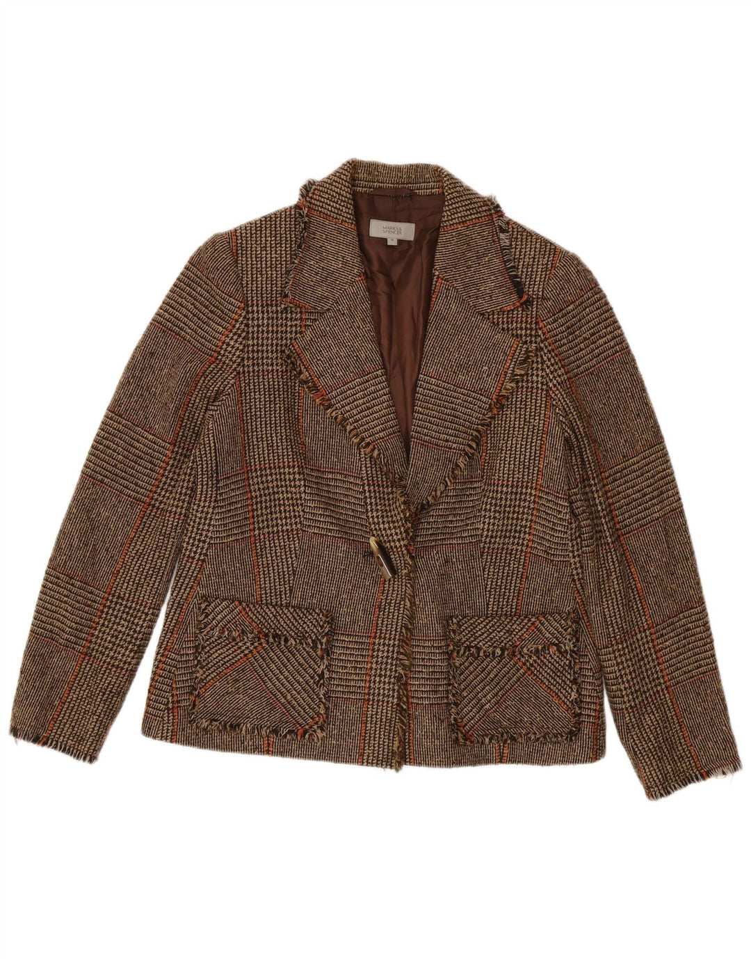 Jaqueta blazer feminina MARKS & SPENCER Reino Unido 14 médio marrom houndstooth