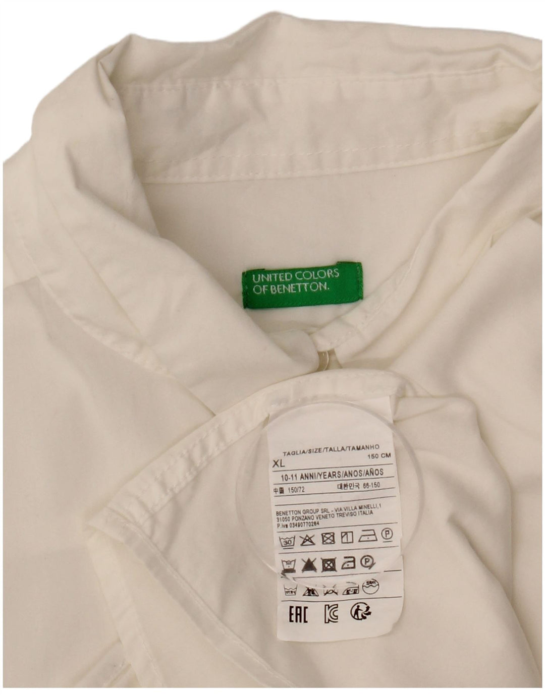 Camisa United Colors of Benetton Boys 10-11 Anos XL Algodão Branco