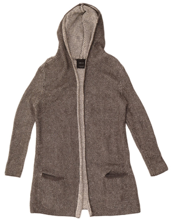 Suéter feminino Zara Longline Open Cardigan UK 14 cinza médio acrílico
