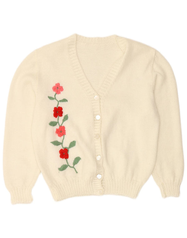 Suéter cardigã feminino VINTAGE Reino Unido 16 grande branco floral