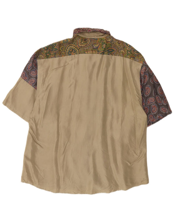 Camisa masculina Sisley de manga curta bege médio paisley seda