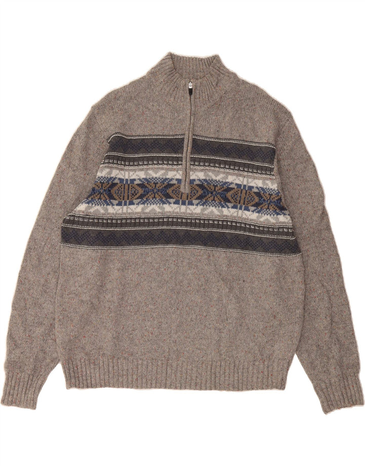 IZOD Mens Zip Neck Jumper Sweater XL Grey Fair Isle Acrylic Vintage Izod and Second-Hand Izod from Messina Hembry 