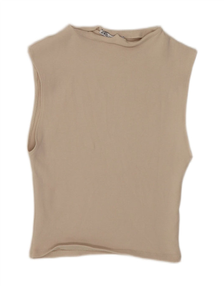 Zara Womens Crop Vest Top Reino Unido 14 Grande Bege