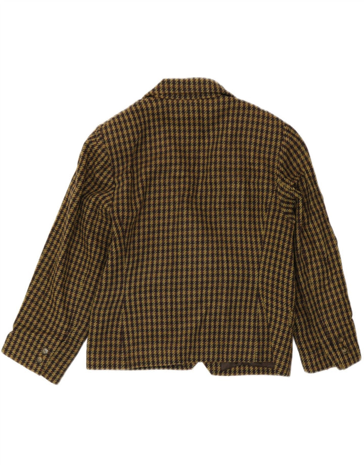 Jaqueta blazer feminina vintage com peito duplo Reino Unido 10 pequeno houndstooth verde