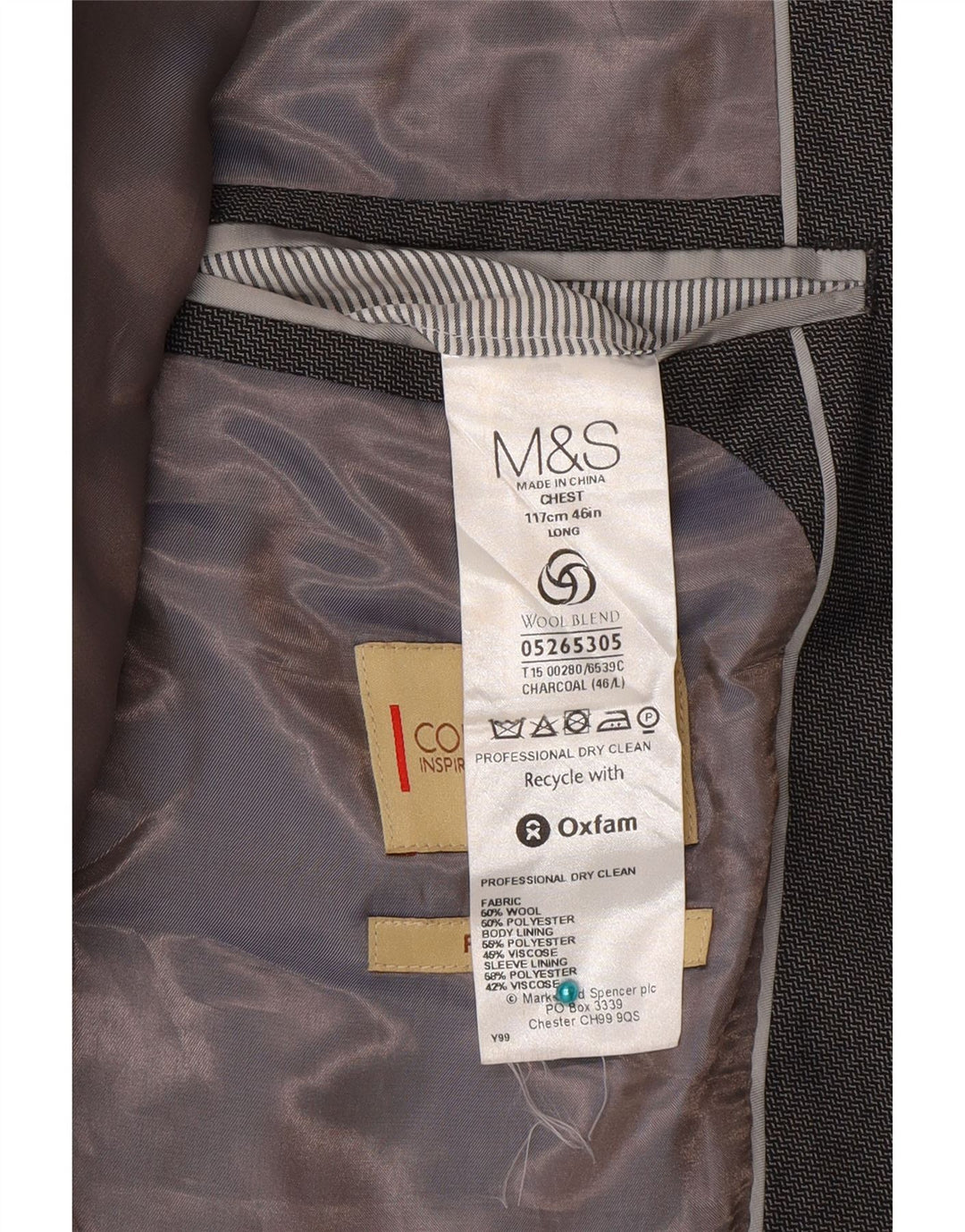 Jaqueta blazer masculina de 2 botões Marks & Spencer Reino Unido 46 XL lã cinza