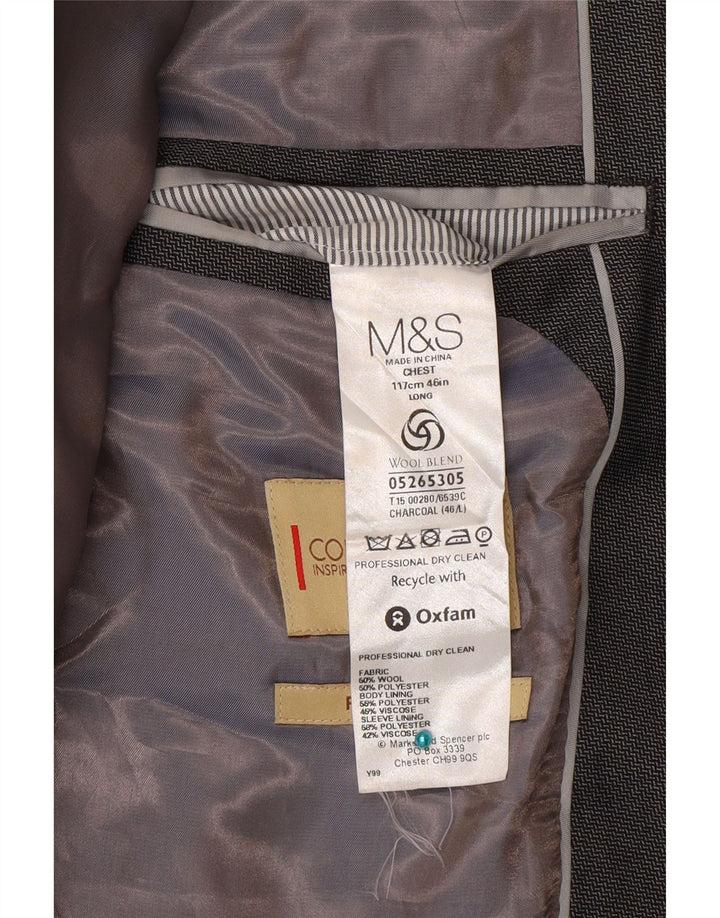 Jaqueta blazer masculina de 2 botões Marks & Spencer Reino Unido 46 XL lã cinza