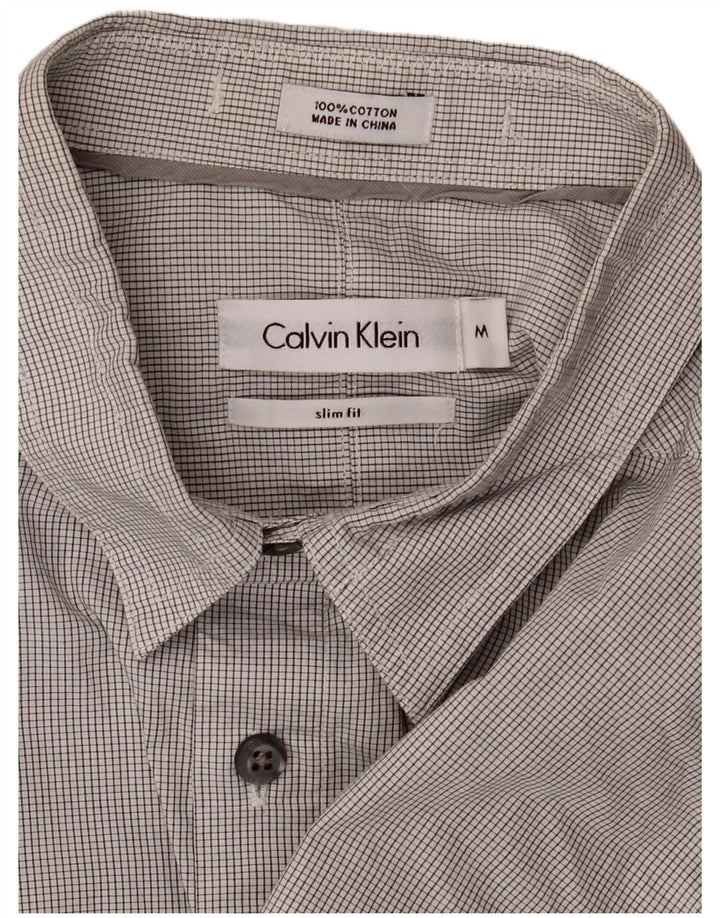 Camisa formal masculina Calvin Klein Slim Fit cinza médio algodão guingão