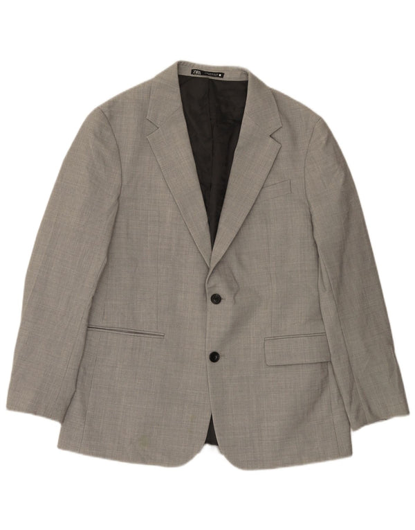 Jaqueta blazer masculina Zara com 2 botões EU 50 poliéster cinza médio